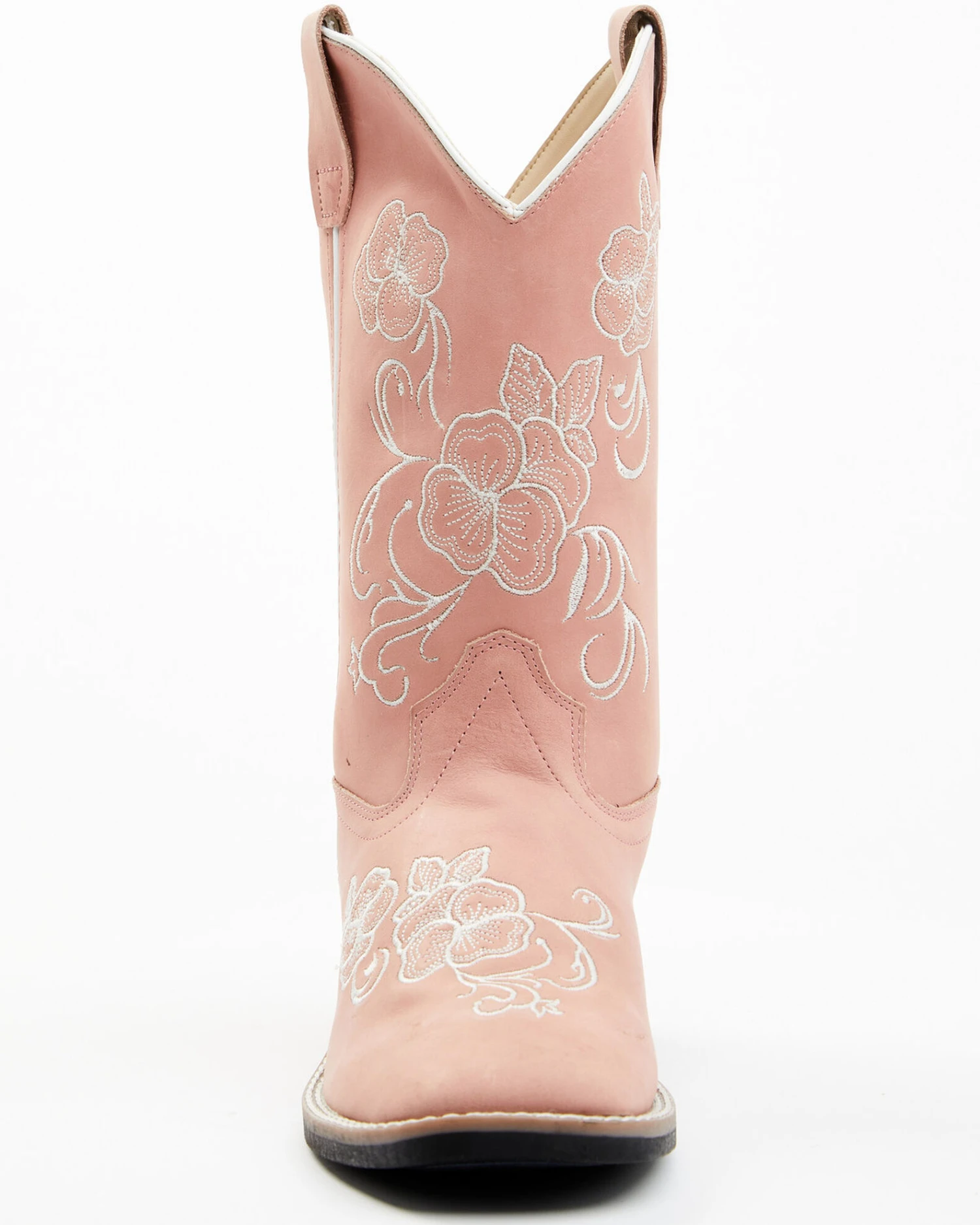 Shyanne Girls' Little Lasy Floral Embroidered Leather Western Boots - Broad Square Toe - Image 4