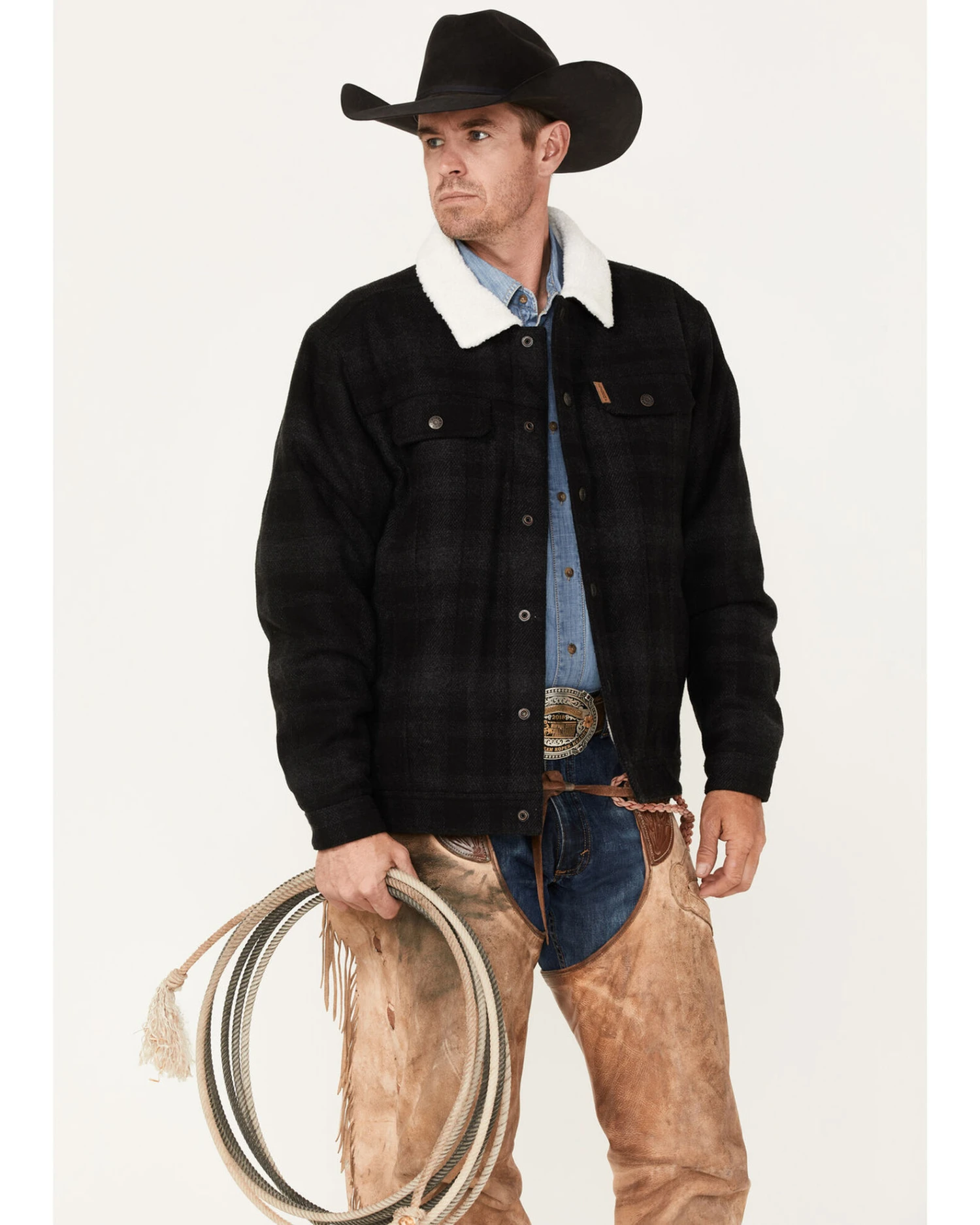 Cinch Men's Solid Sherpa-Lined CC Snap Wool Trucker Jacket - Image 3