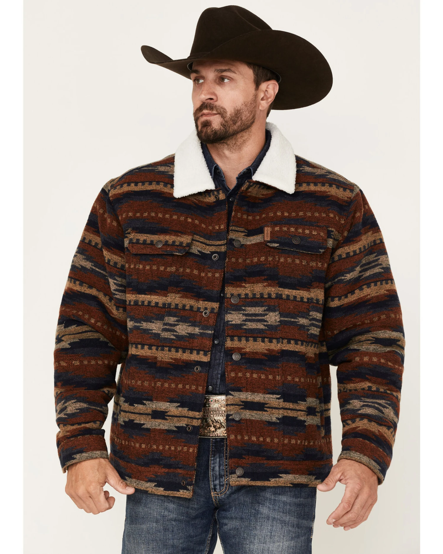 Cinch Men's Southwestern Print Sherpa-Lined Snap Wool Trucker JacketĀ