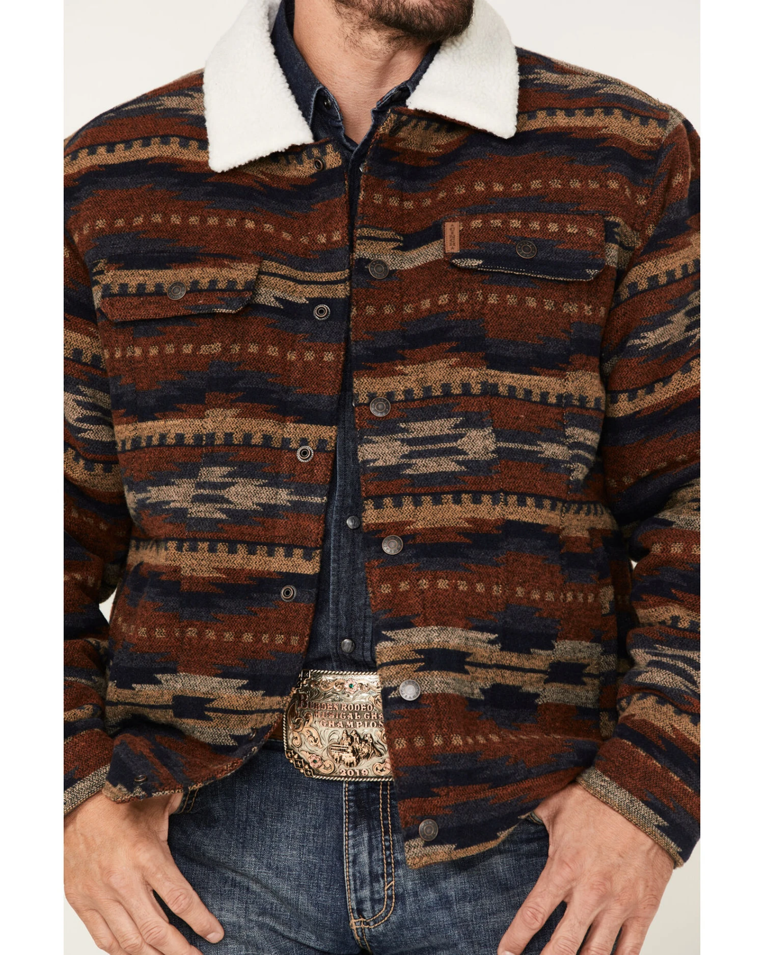 Cinch Men's Southwestern Print Sherpa-Lined Snap Wool Trucker JacketĀ - Image 3