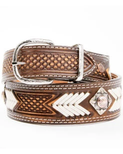 Double J Saddlery Men's Vintage Tooled Rawhide Belt