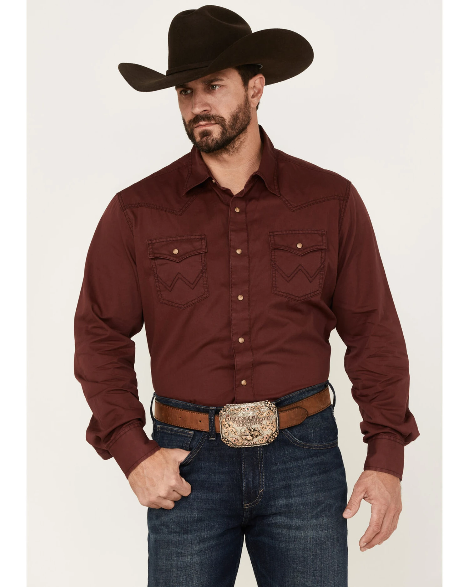Wrangler Retro Men's Premium Solid Long Sleeve Snap Western ShirtÂ