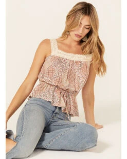 Wild Moss Women's Floral Paisley Patchwork Crochet TankĀ Top