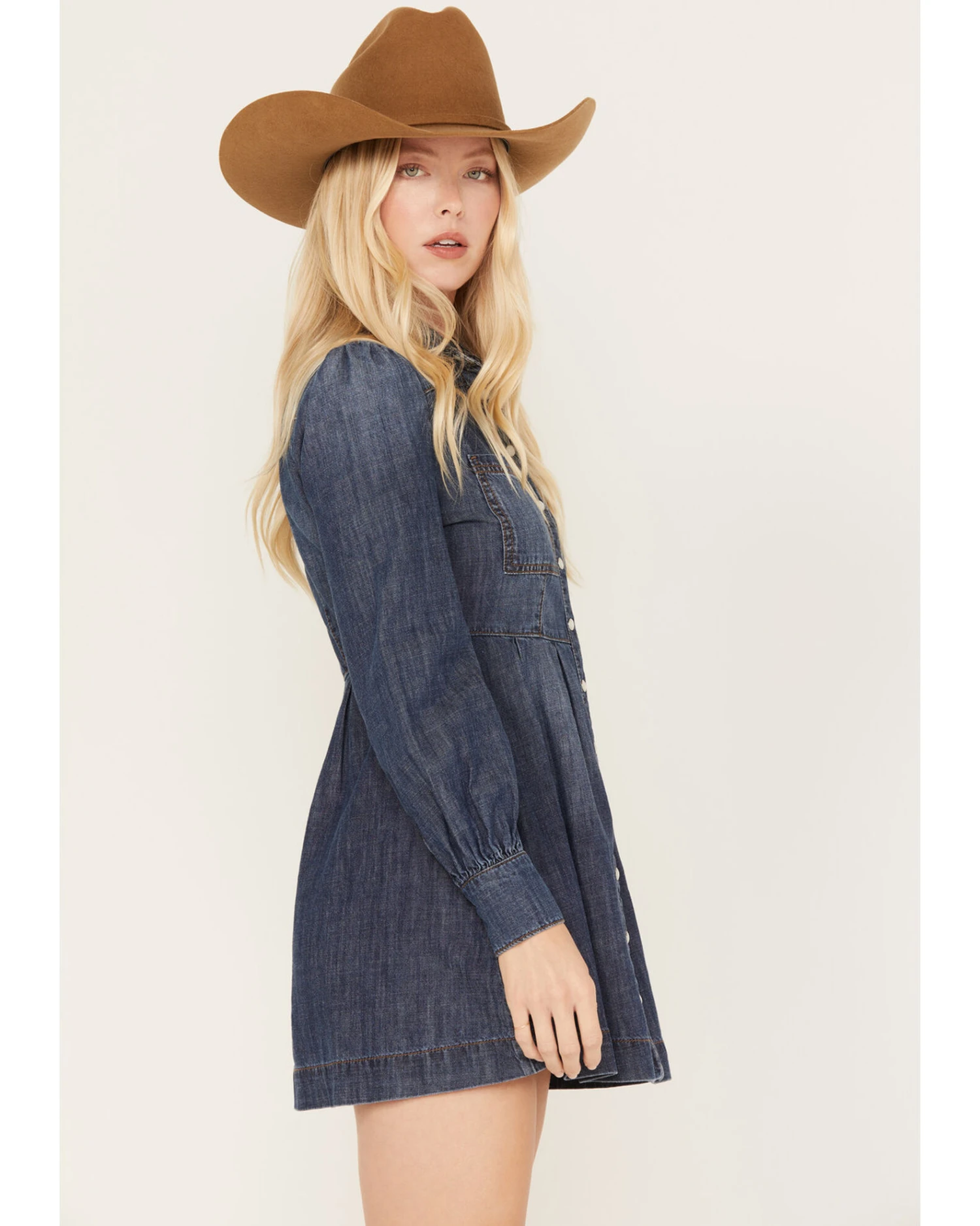 Shyanne Women's Medium Wash Long Sleeve Denim Shirt Dress - Image 2