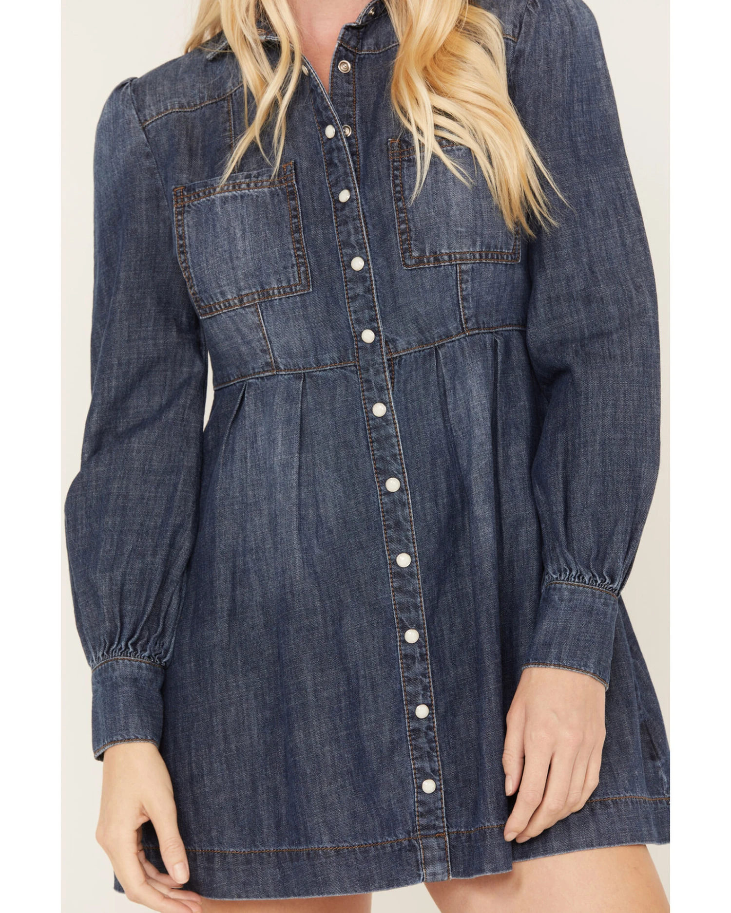 Shyanne Women's Medium Wash Long Sleeve Denim Shirt Dress - Image 3