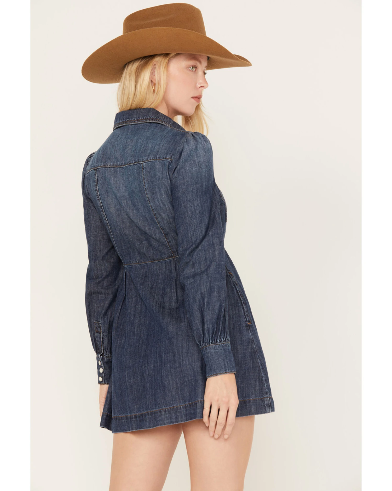 Shyanne Women's Medium Wash Long Sleeve Denim Shirt Dress - Image 4