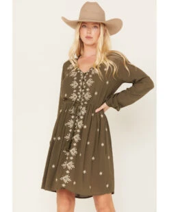 Jolt Women's Floral Embroidered Long Sleeve Dress
