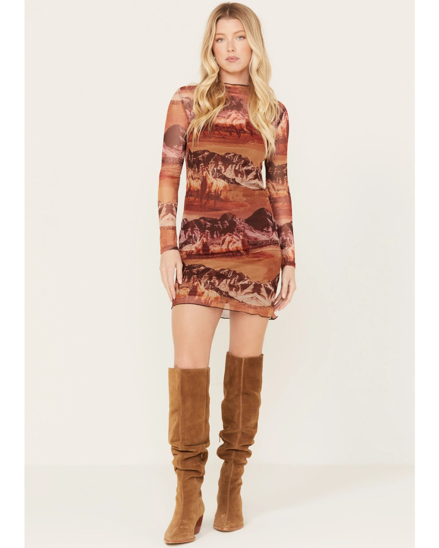 Rock & Roll Denim Women's Mesh Printed Long Sleeve Dress - Image 2