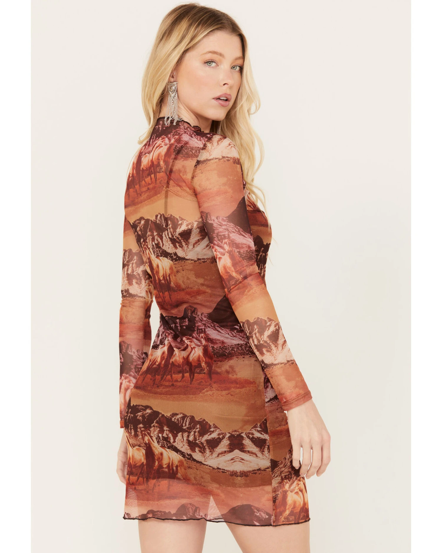 Rock & Roll Denim Women's Mesh Printed Long Sleeve Dress - Image 4