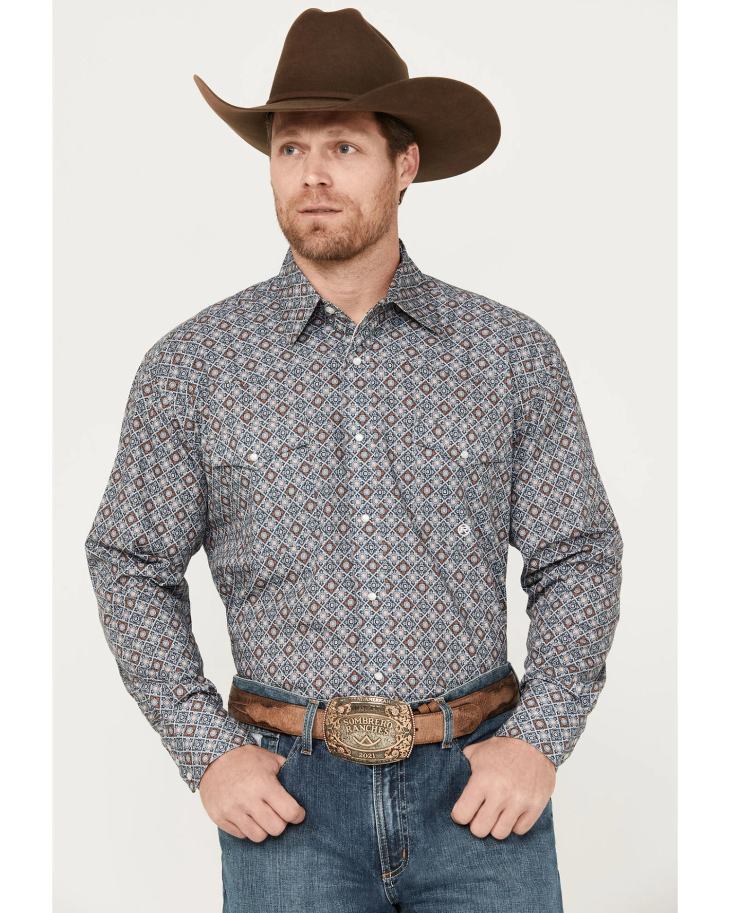 Roper Men's Amarillo Medallion Print Long Sleeve Pearl Snap Western Shirt