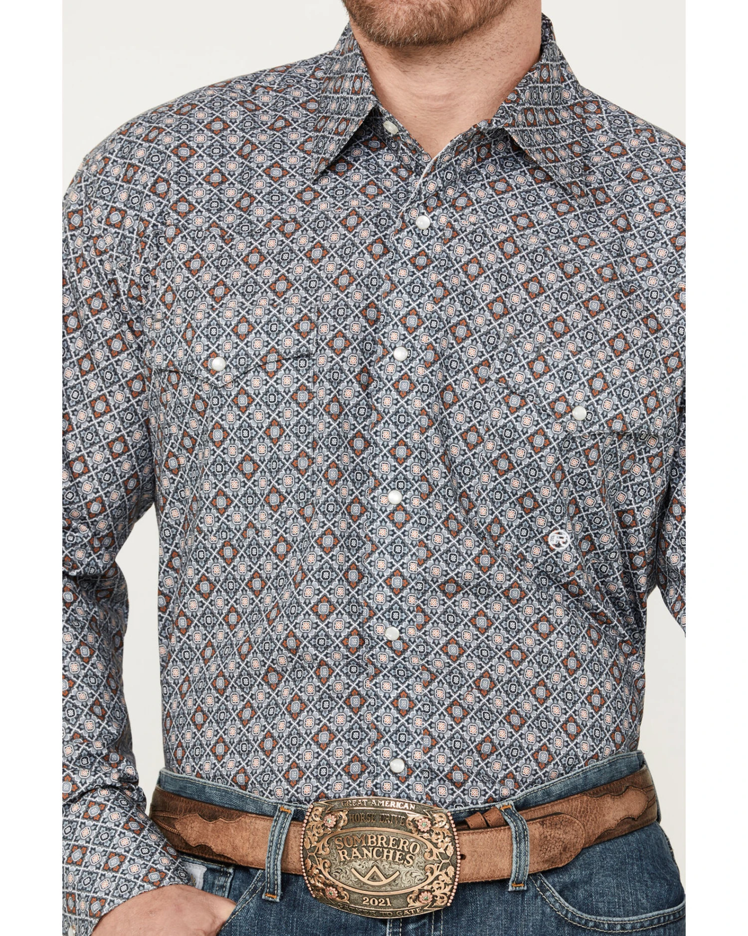 Roper Men's Amarillo Medallion Print Long Sleeve Pearl Snap Western Shirt - Image 3