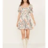 Flying Tomato Women's Floral Smocked Short Sleeve Mini Dress