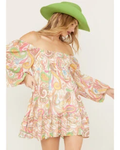 Flying Tomato Women's Paisley Print Ruffle Mini Dress