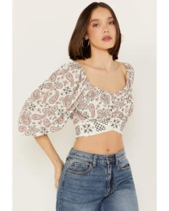 Beyond The Radar Women's Bandana Print Tie BackĀ Top